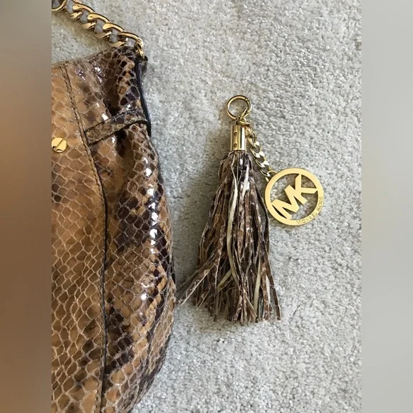 MICHAEL KORS Python Snake Brown Hobo Shoulder Handbag Purse - Picture 12 of 16